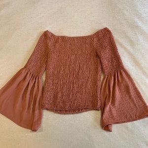 Off-shoulder coral Express top
